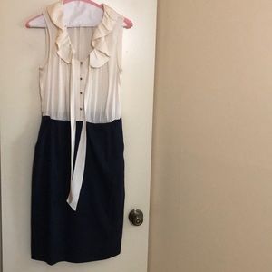 Blue and cream dress with pockets